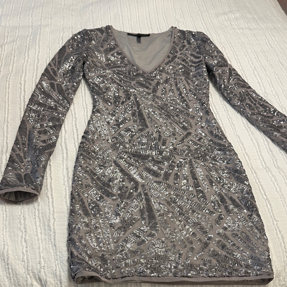 BCBGMaxAzria Silver Sequin Mini Dress